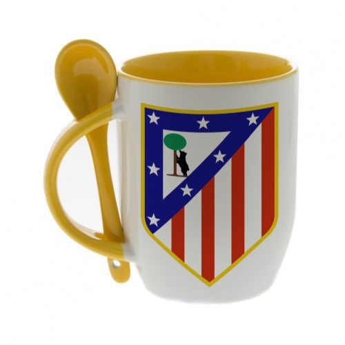 Оранжевая кружка с ложкой с логотипом Атлетико Мадрид